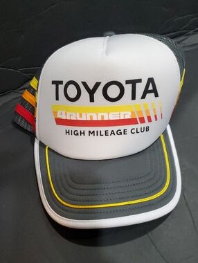 Toyota 4runner high mileage club white y orange striped mesh baseball cap new